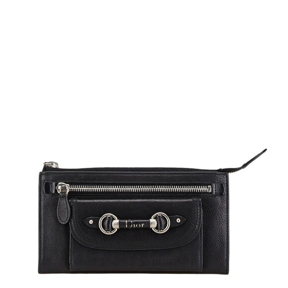 Christian Dior Dior Long Wallet Black Leather Women's